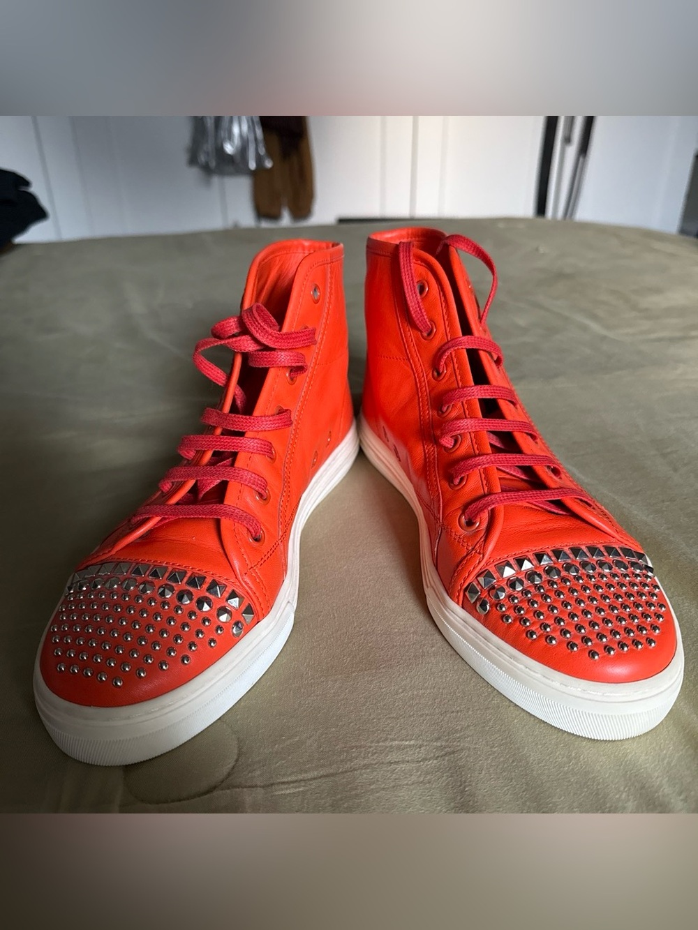 Gucci California Studded High Top Sneakers Orange Red EU 39